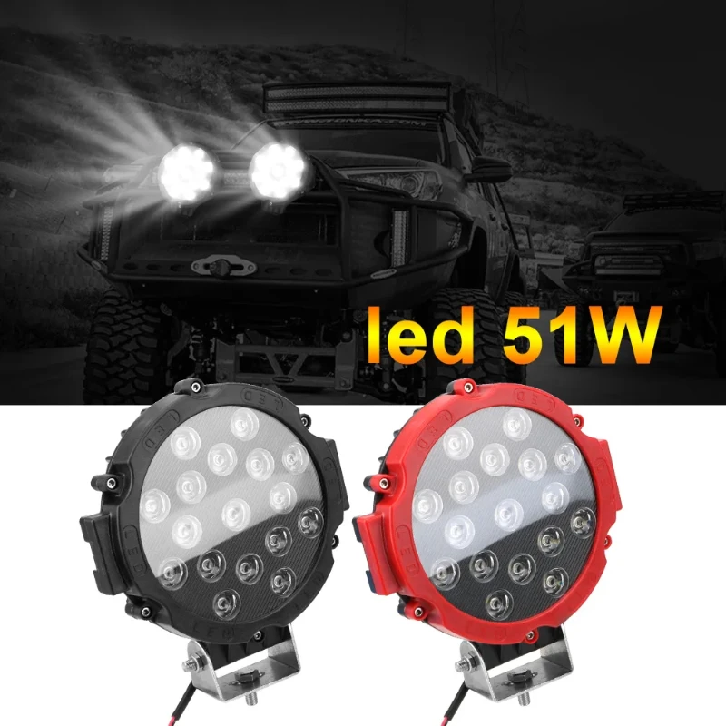 1pc 7 Inch Led WORKING Bar 12V 24V 51W 4x4 Accessories Off Road Round Spot Driving Lamp Headlight Fog Light for Truck Car ATV