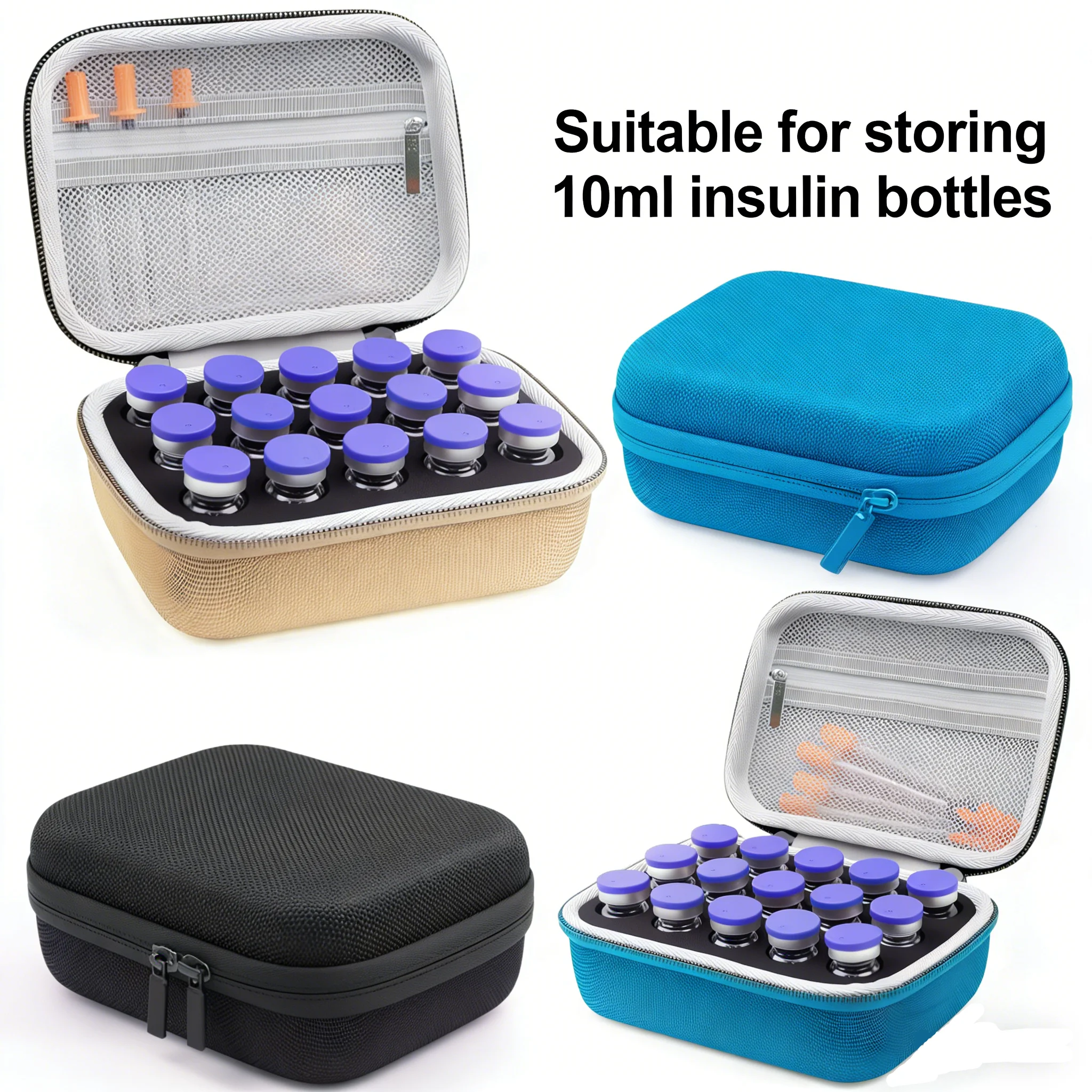 15-Slot Foam Protective Insulin Peptide Vial Holder, Handheld Storage Case for 5/10ml Bottles, Multi Color Options, Case Only