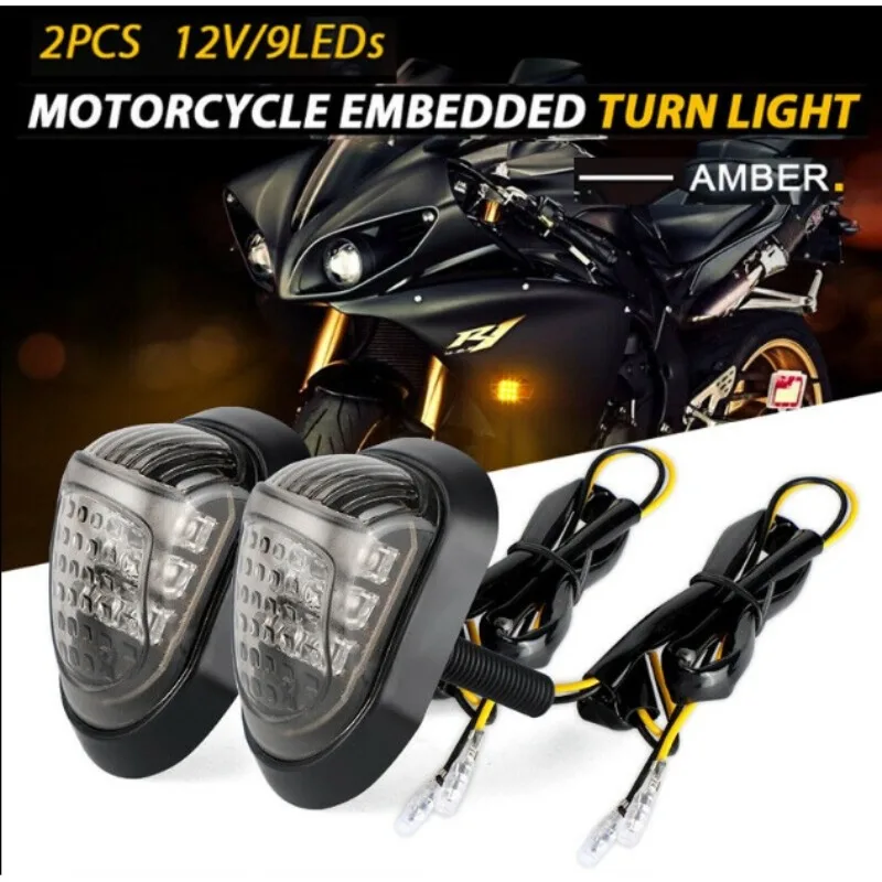 2x Motorcycle Flush Mount Turn Signals Amber 9 LED Indicators Lights Universal