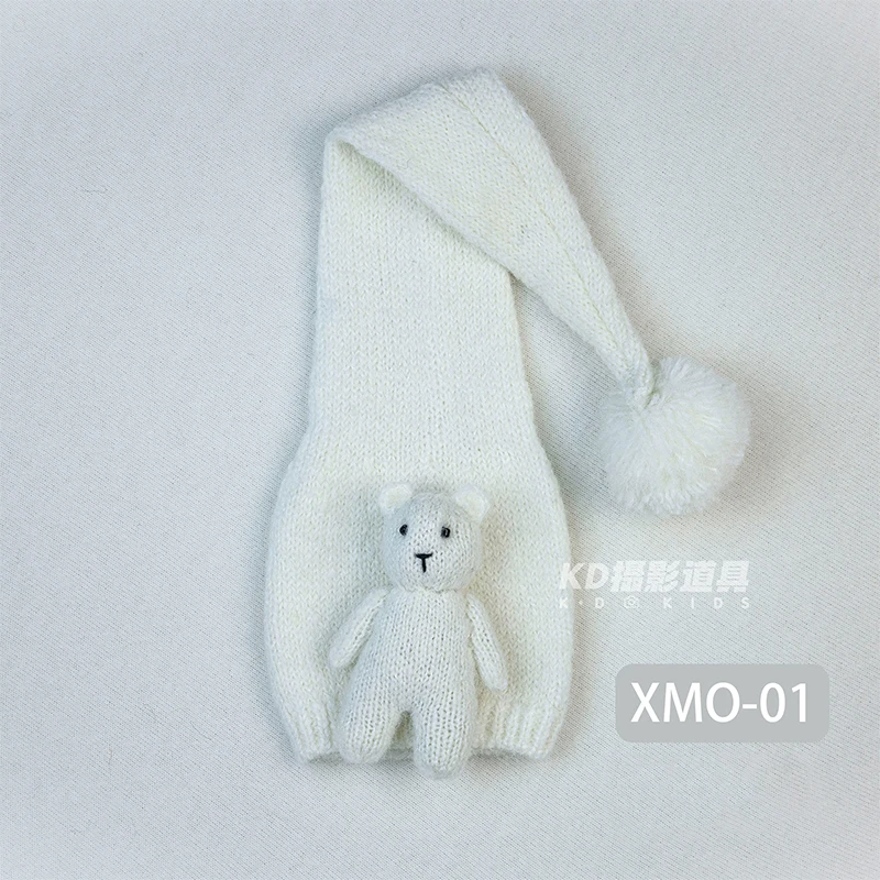 2pcs/set Baby Soft Pom Poms Hat with Bear Doll Newborn Photography Prop Baby Elastic Knitted Hat+Handmade Doll All-Match WarmHat