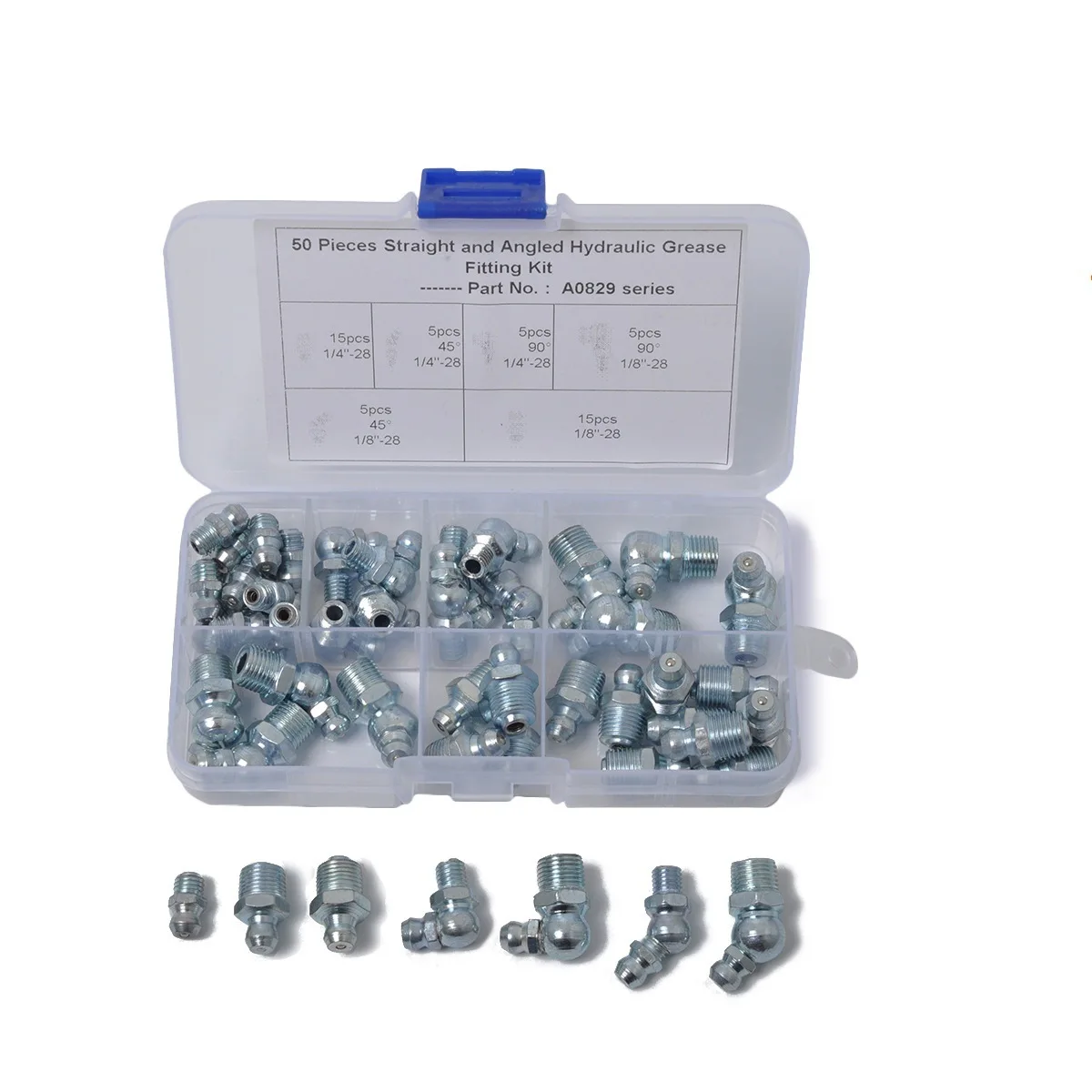 50PCS Grease Fittings 6 Sizes Hex Head 1/8 1/4 45 Degree Zinc Plated Iron Oil Nipples BBA