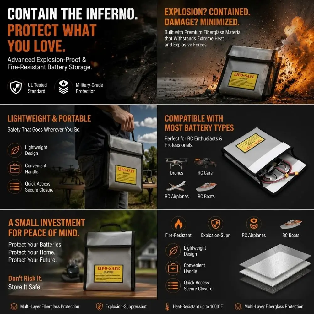 Lithium Battery Explosion Proof Bag Antiflaming Material Explosionproof Construction Anti-Flaming Bag Fireproofing Design
