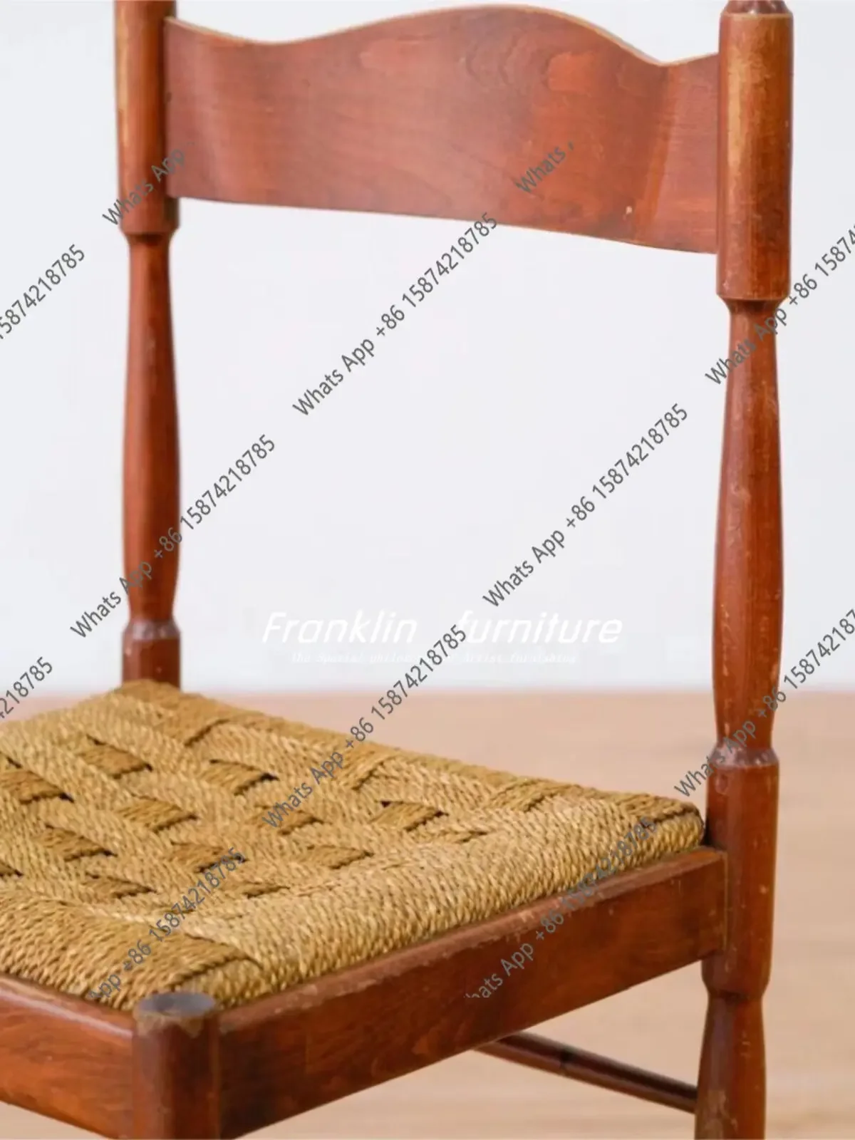 

X65 Medieval Dining Chair Solid Wood French Modern Minimalist Home Designer Backrest Retro Rope Woven Dining Table Chair