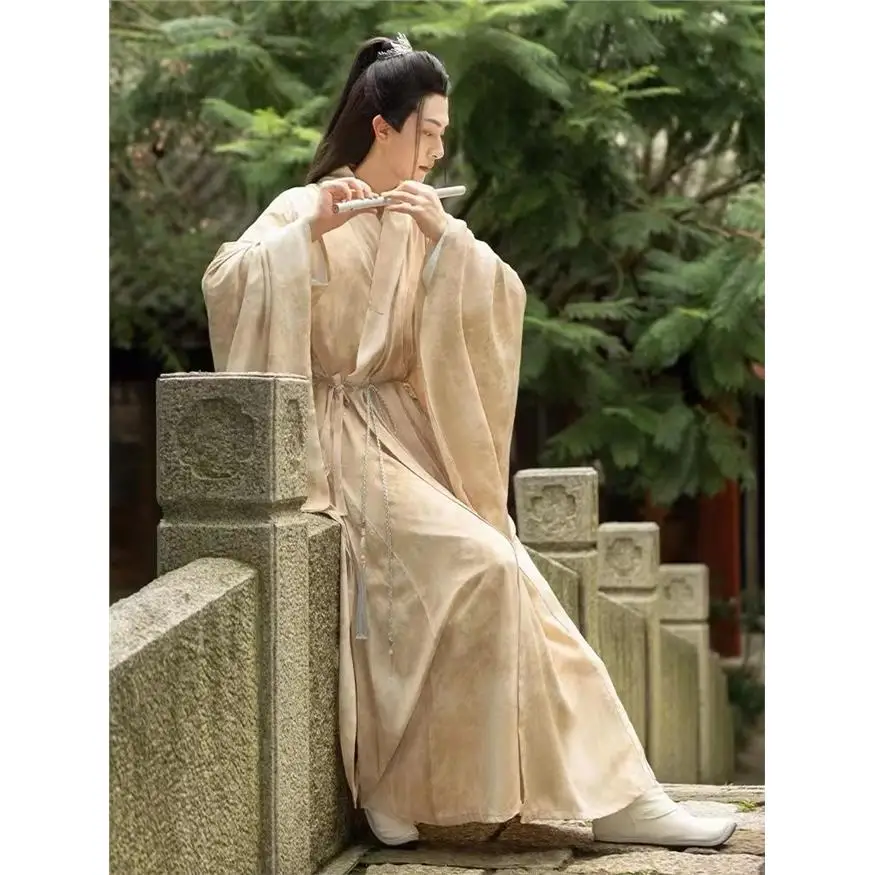 original-hanfu-men's-spring-autumn-long-sleeve-large-sleeve-adult-costume-ming-dynasty-style-robe-cotton-blend-traditional-wear