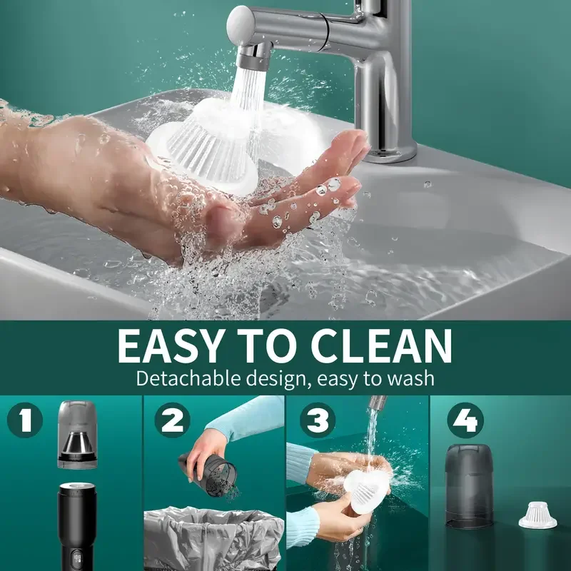 20KPA Handheld Car Vacuum Cleaner Cordless Portable Vacuum Powerful Suction Vacuum with LED Light 2-in-1 Air Inflator Vac