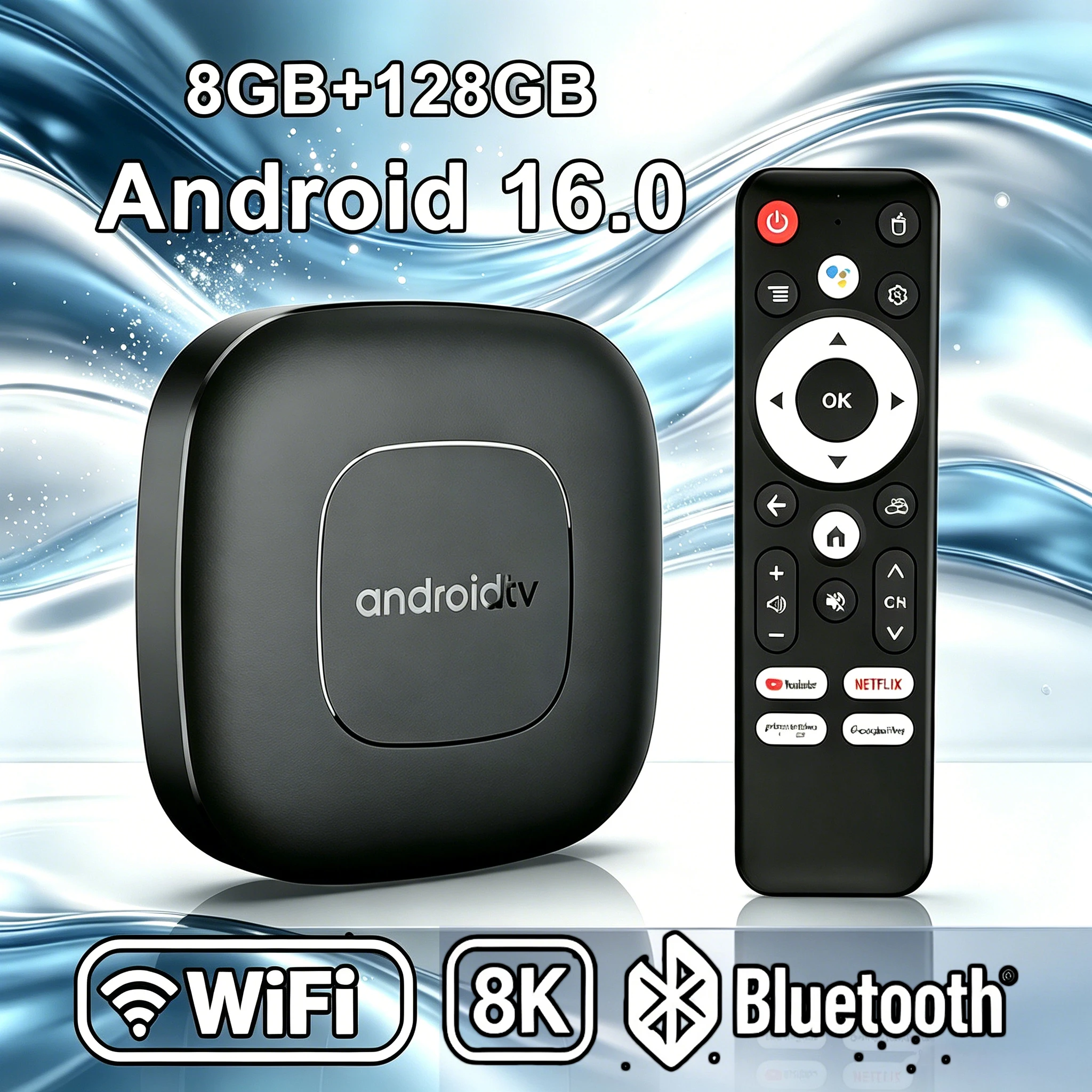T1 Android 16 TV-Box Unterstützt Dual-Band WLAN BT5.4 8K HD-Video Max. Speicher 128GB Sprachfernbedienung Geeignet für Heim-TV-Medienwiedergabe