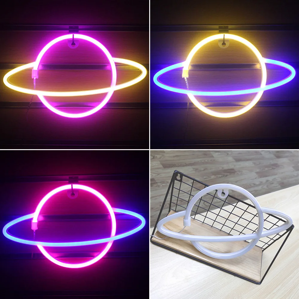 USB Planet LED Neon Sign Light, Lâmpada da noite para quartos, Wall Art, Decoração do quarto, Bar Party, Alimentado por bateria