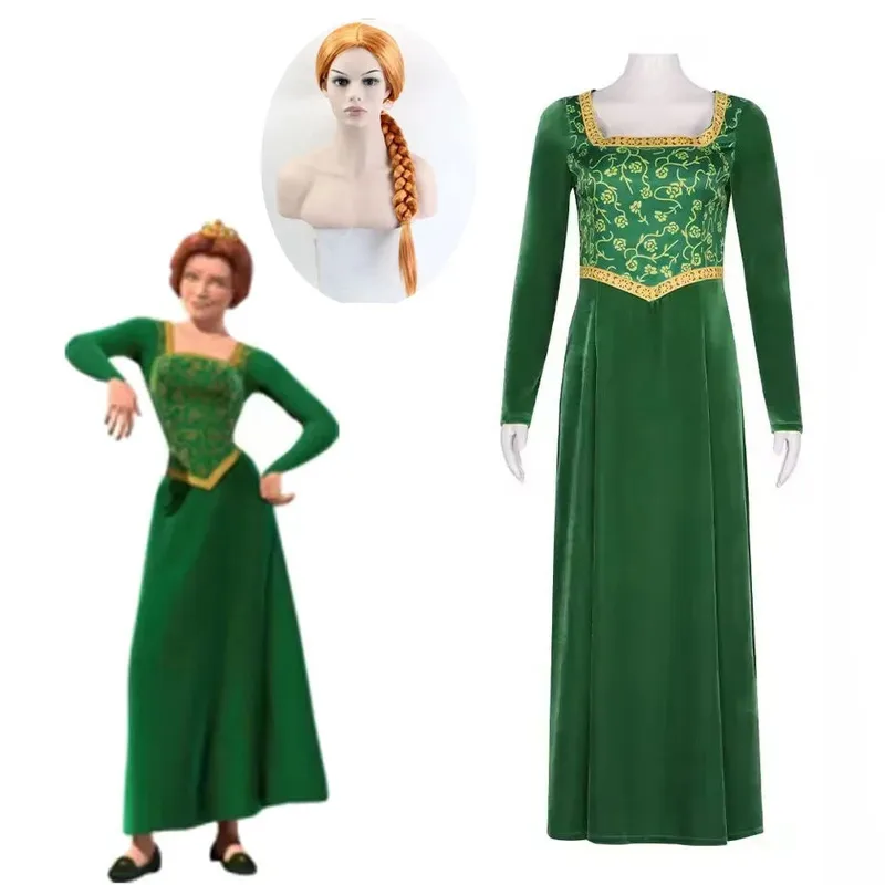 

Anime Princess Green Dress Fiona Dress Shrek Cosplay Costume Halloween Fancy Fantasy Party Suit Roleplay for Adult Woman