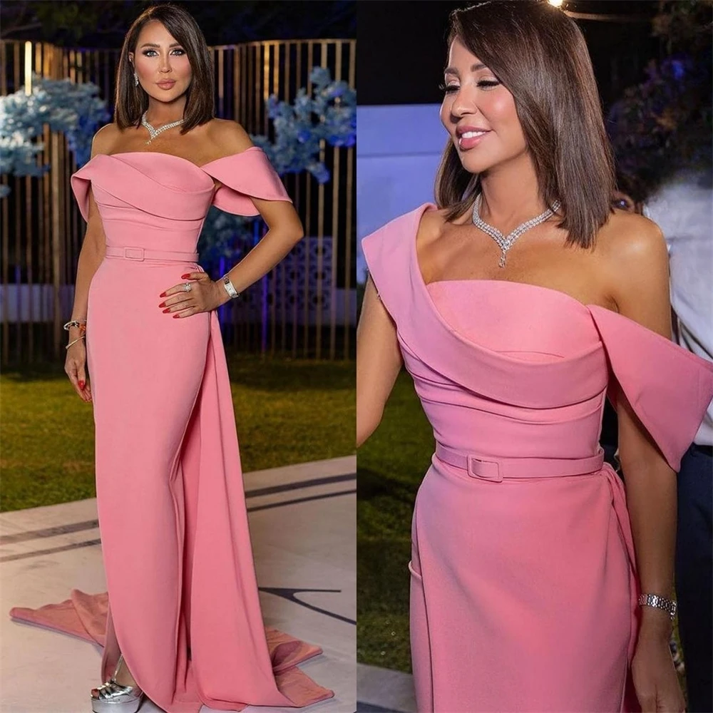 Customized  Fashion Off-the-shoulder Sheath Cocktail  Fold Draped S Occasion Evening Gown  vestidos de fiesta para mujer