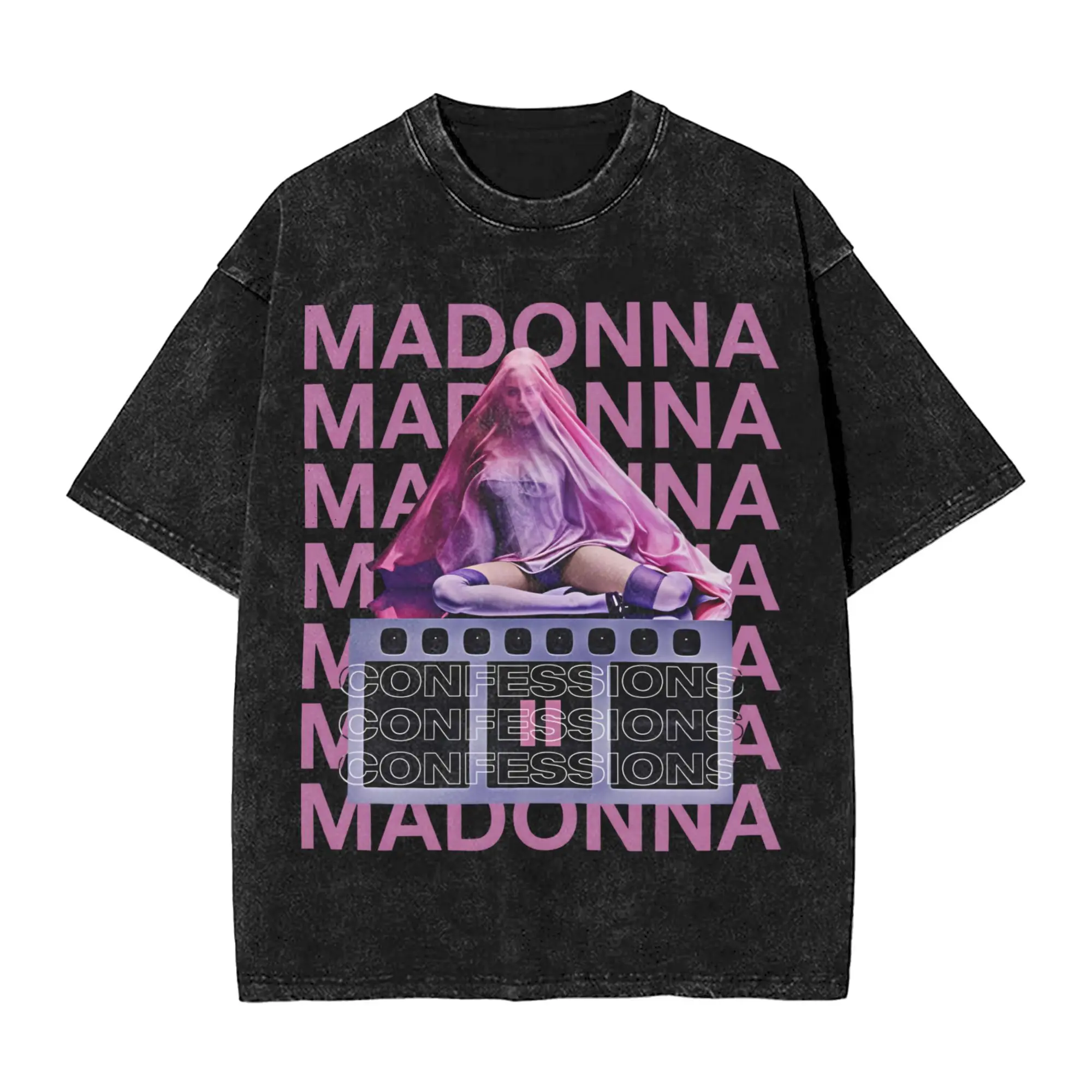 M-Madonna Confessions II Album T Shirt Washed 100% Cotton Oversize T-Shirts  Fashion Men Women Tops Streetwear Printed Tees