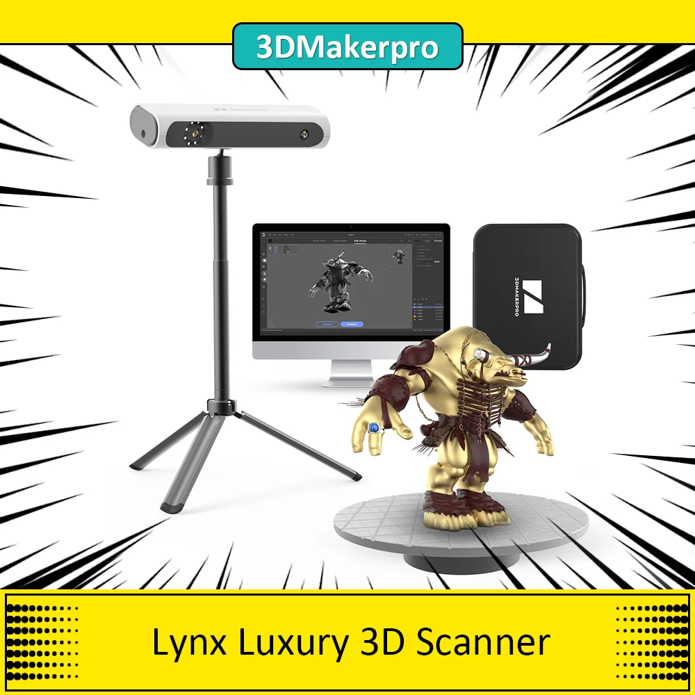 3DMakerpro Lynx 3D Scanner Luxury Edition, 0.10mm Accuracy, 0.30mm Resolution, 10fps Frame Rate, Class 1 White Light,250x400mm