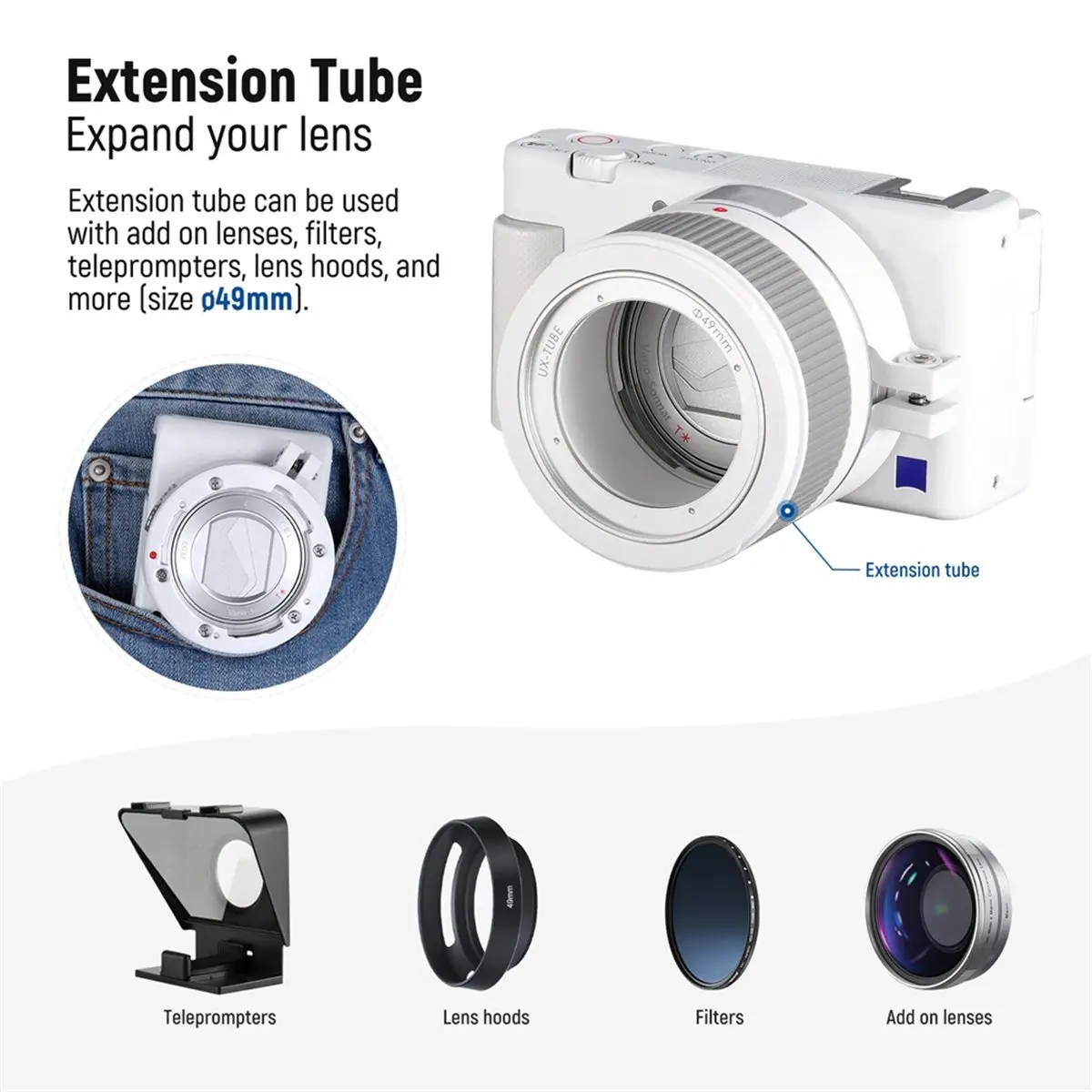 

M05K Wide Angle & Macro Additional Lens for Sony ZV-1 Camera 2-in-1 18mm HD Wide Angle+10x Macro Additional Lens B
