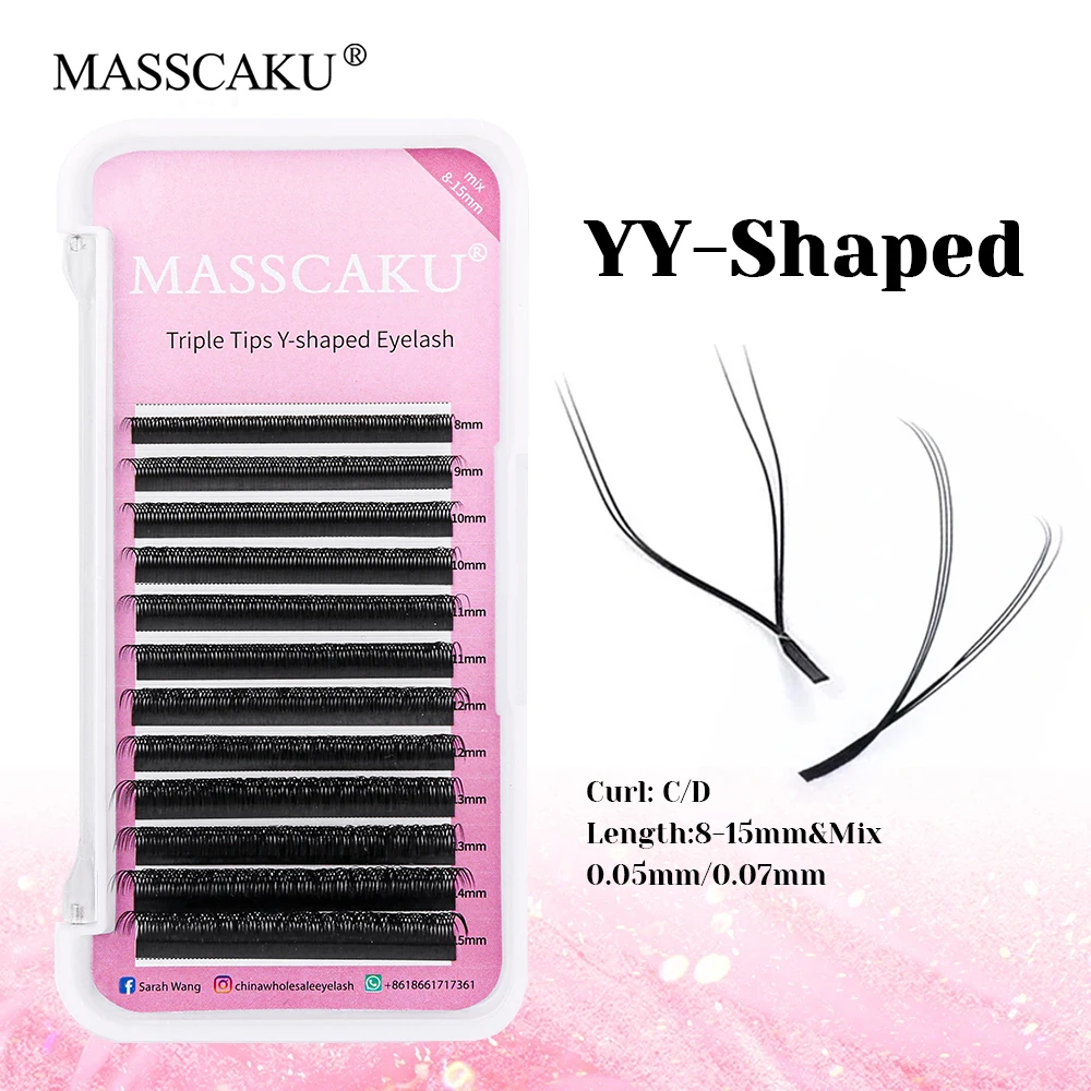 

MASSCAKU New Design 8-15mm Mix Size Hand-woven Y Shaped Eyelash Individual Natural Multi-texture YY Shape Lashes Easy to Operate