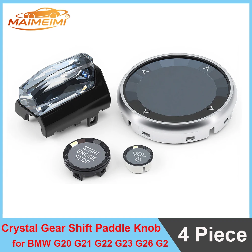 4 Pieces Set For BMW G20 G21 G22 G23 G26 G28 IX3 G01 i3 i01 i4 F44 F45 F46 2023 2024 Crystal Gear Shift Paddle Shifter Knob