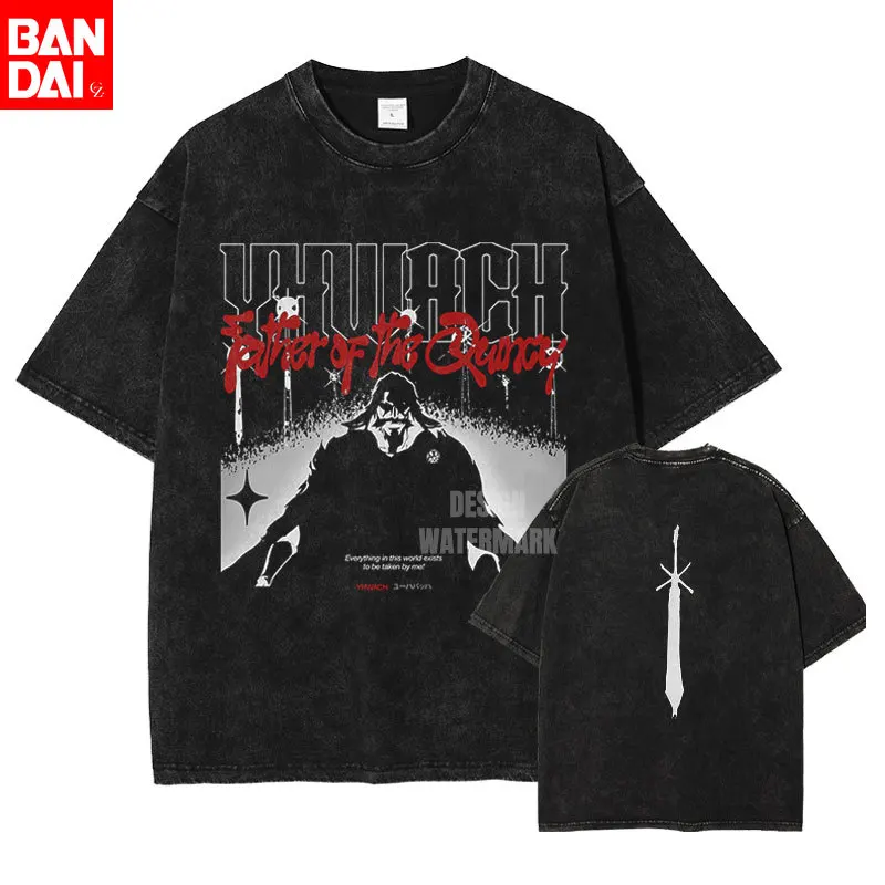 

Retro Wash BLEACH Kuchiki Byakuya T Shirt Men Oversized Anime Graphic Tees Senbonzakura Kageyoshi Print Cotton Short Sleeve
