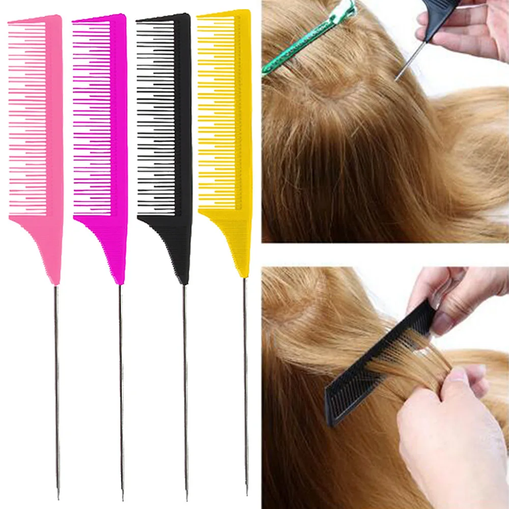 Salon Portable Fine-tooth Metal Pin Hair Cutting Hair Tail Comb For Hair Dyeing Styling Tool Rat Tail Comb