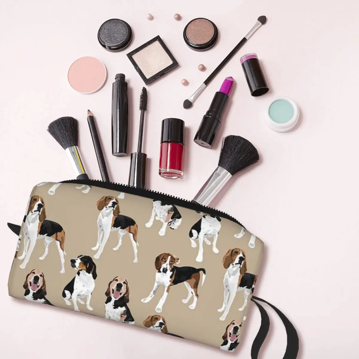 Treeing Walker Coonhound On Tan Makeup Bag Cosmetic Organizer Dopp Kit Toiletry Cosmetic Bag for Women Beauty Travel Pencil Case