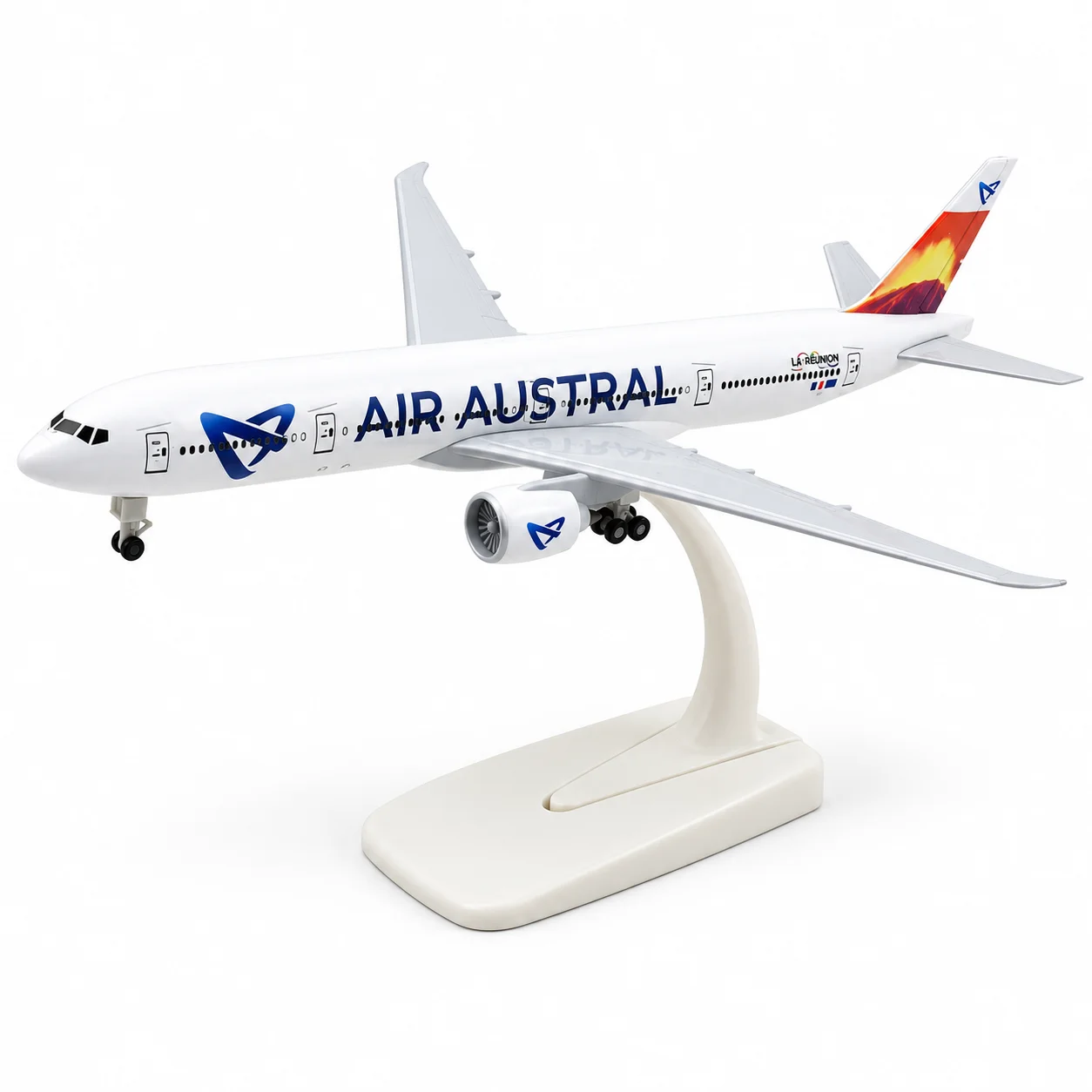 B777 Reunion Air Die Cast Metal Airplane Model Toy 20cm with Display Stand Landing Gear Collectible Gift for Aviation Fans