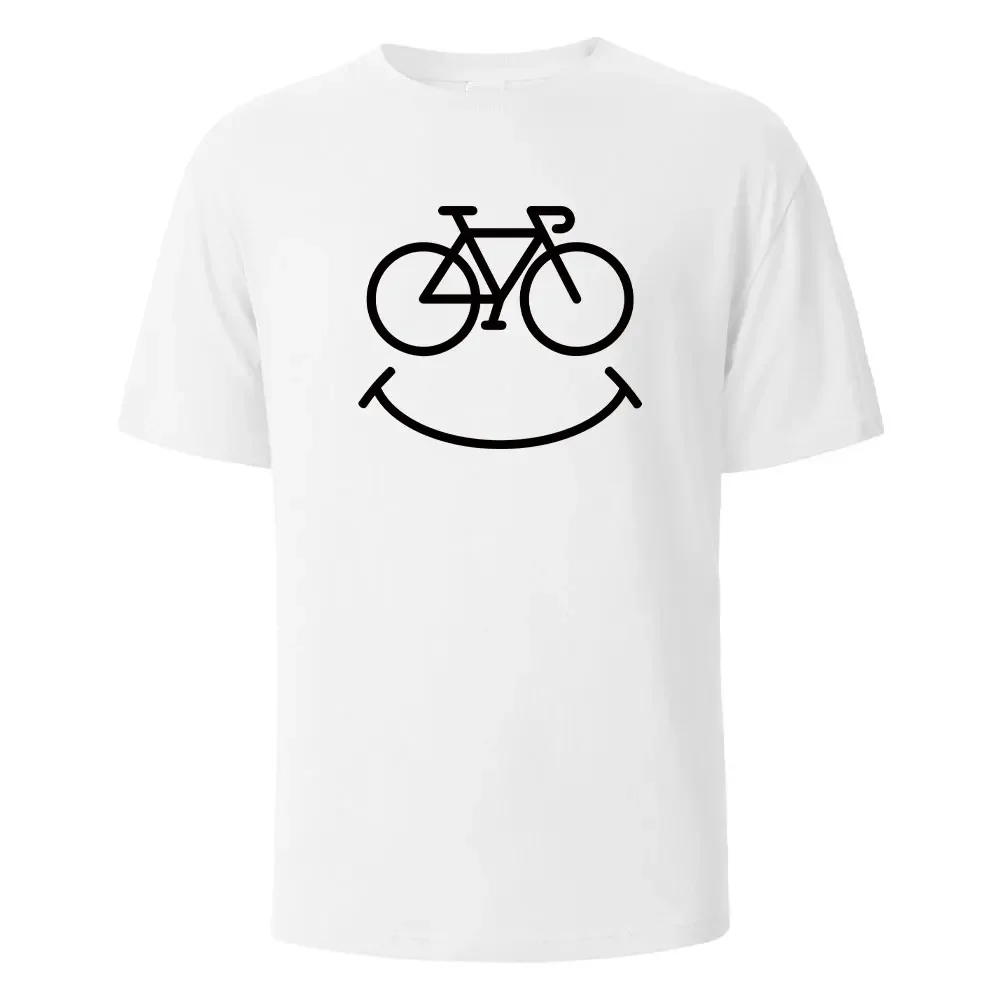 Bike Smile Print T-Shirt Casual Short sleeved Tops Summer Tees For Men Women 100% Cotton O-neck Oversize Streetwear Basic Top