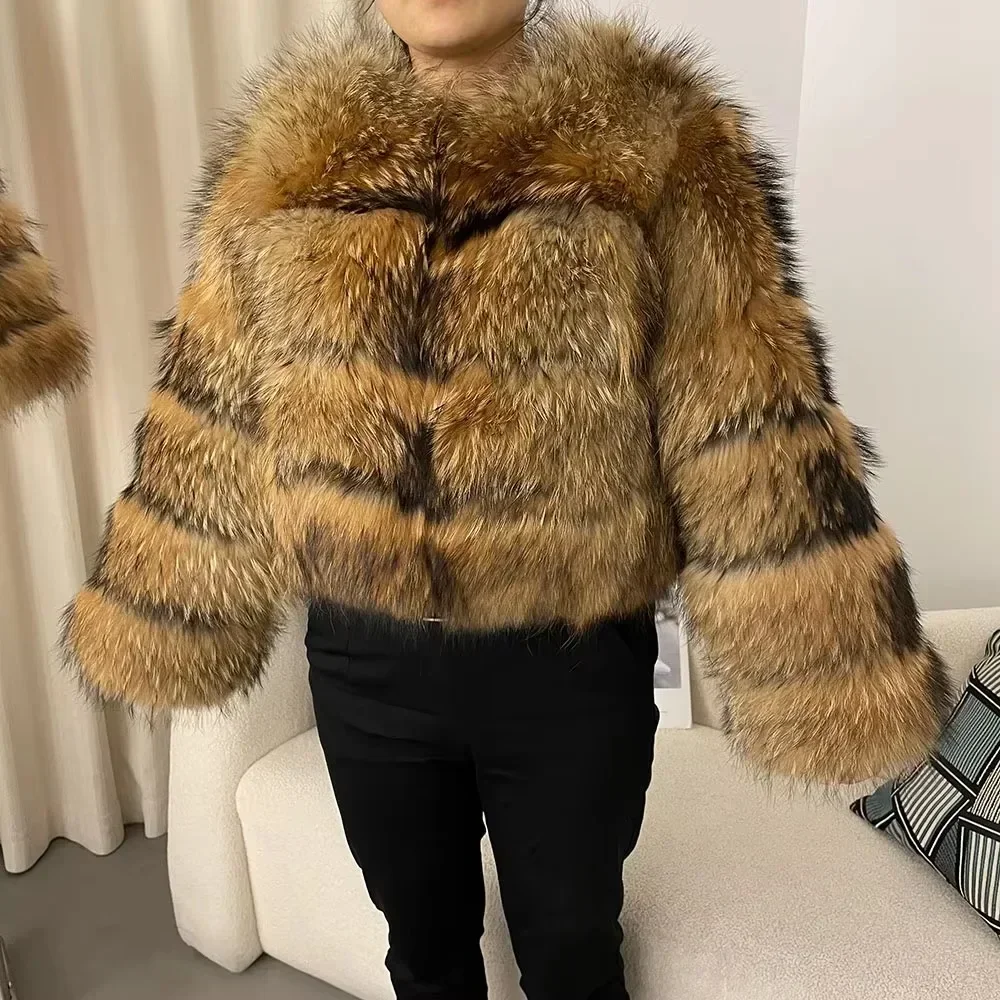 2024 Winte 천연 여우 모피 겉옷, 진짜 너구리 모피 재킷, 여성용 모피 코트, 두껍고 따뜻한 럭셔리 재킷