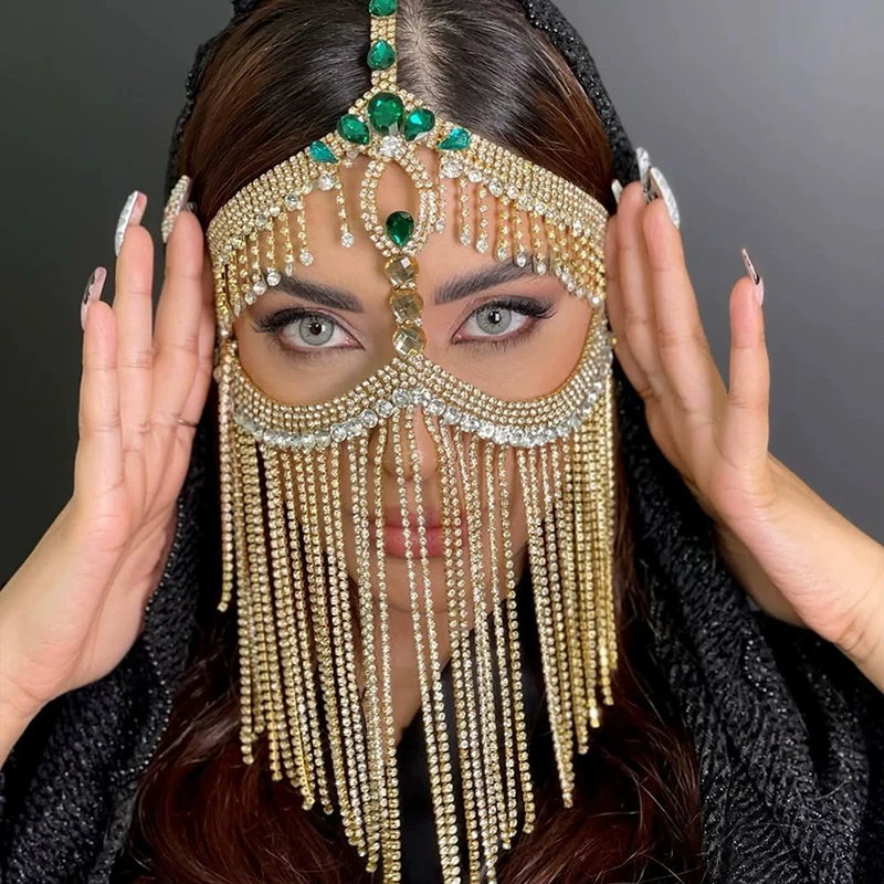 New Tassel Mask For Women Exaggerated Unique European American Halloween Party Masquerade Ball Water Diamond Mask Face Cover