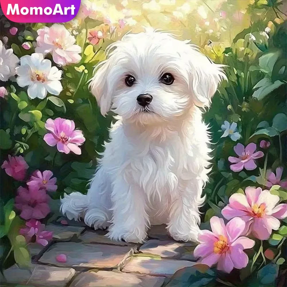 

Алмазная мозаика Momoart: Набор для вышивания «Собака и цветы» со стразами, DIY, ручная работа, подарок, новинка