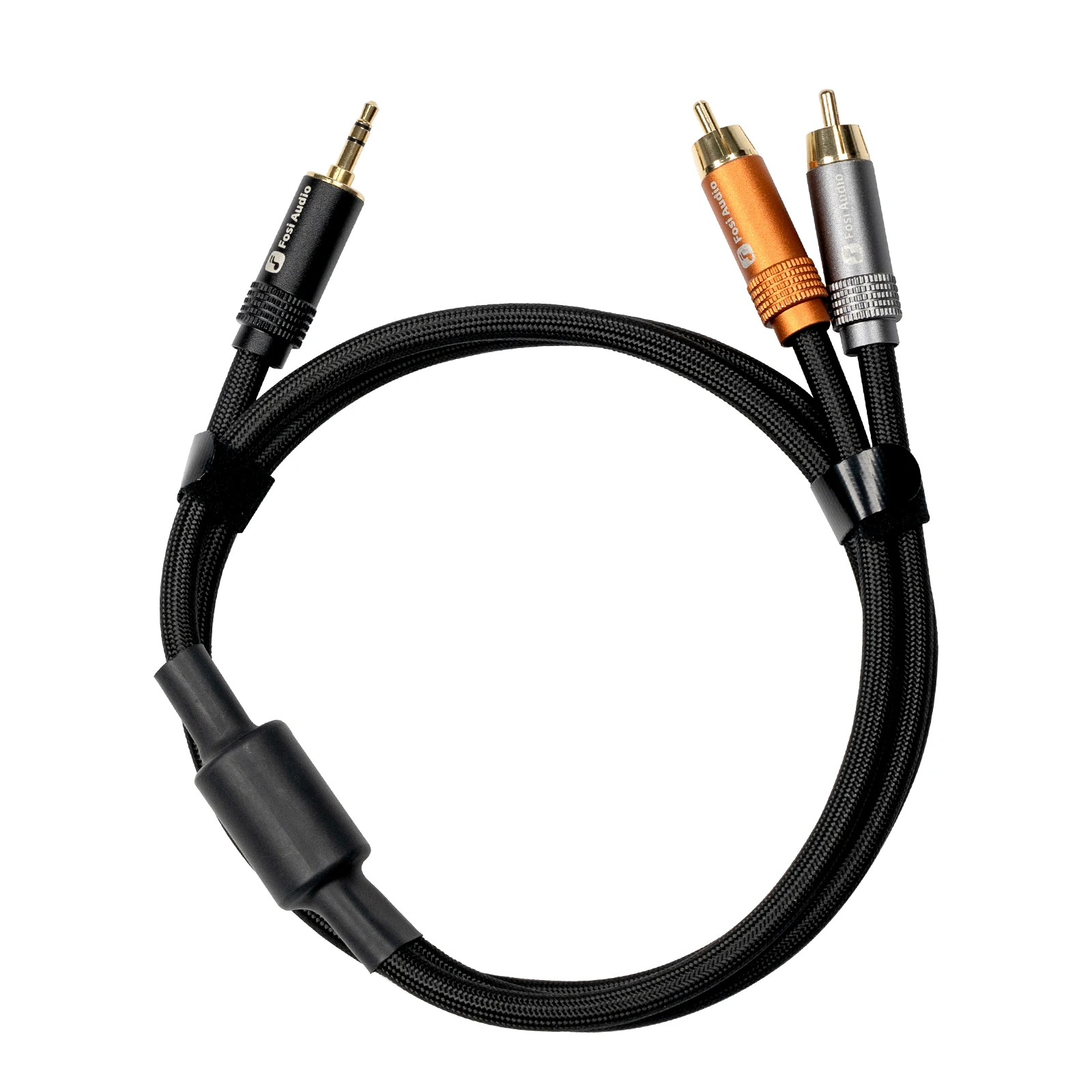 Fosi Audio 3,5 mm naar 2RCA Hi-Fi stereokabel, Y-splitter, dubbele kern, koperen kabel met dubbele afscherming, geschikt voor versterkers en telefoons.