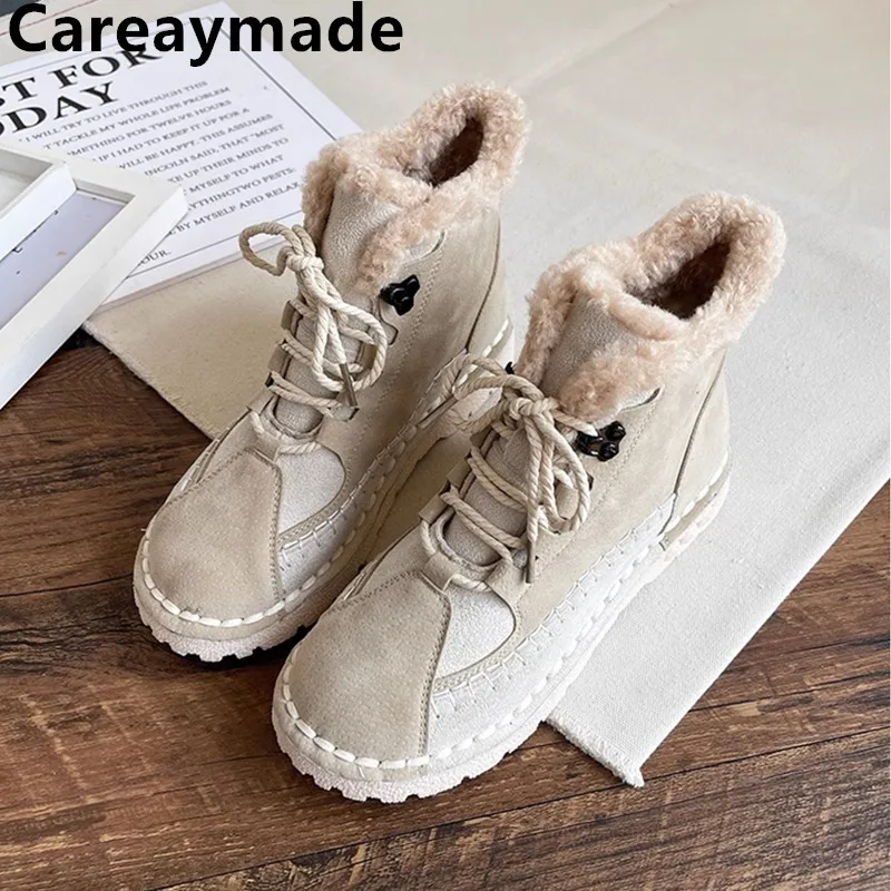 Careaymade-Handmade soft soled soft faced warm boots,Retro short cotton shoes,flat comfortable casual women\'s single shoes