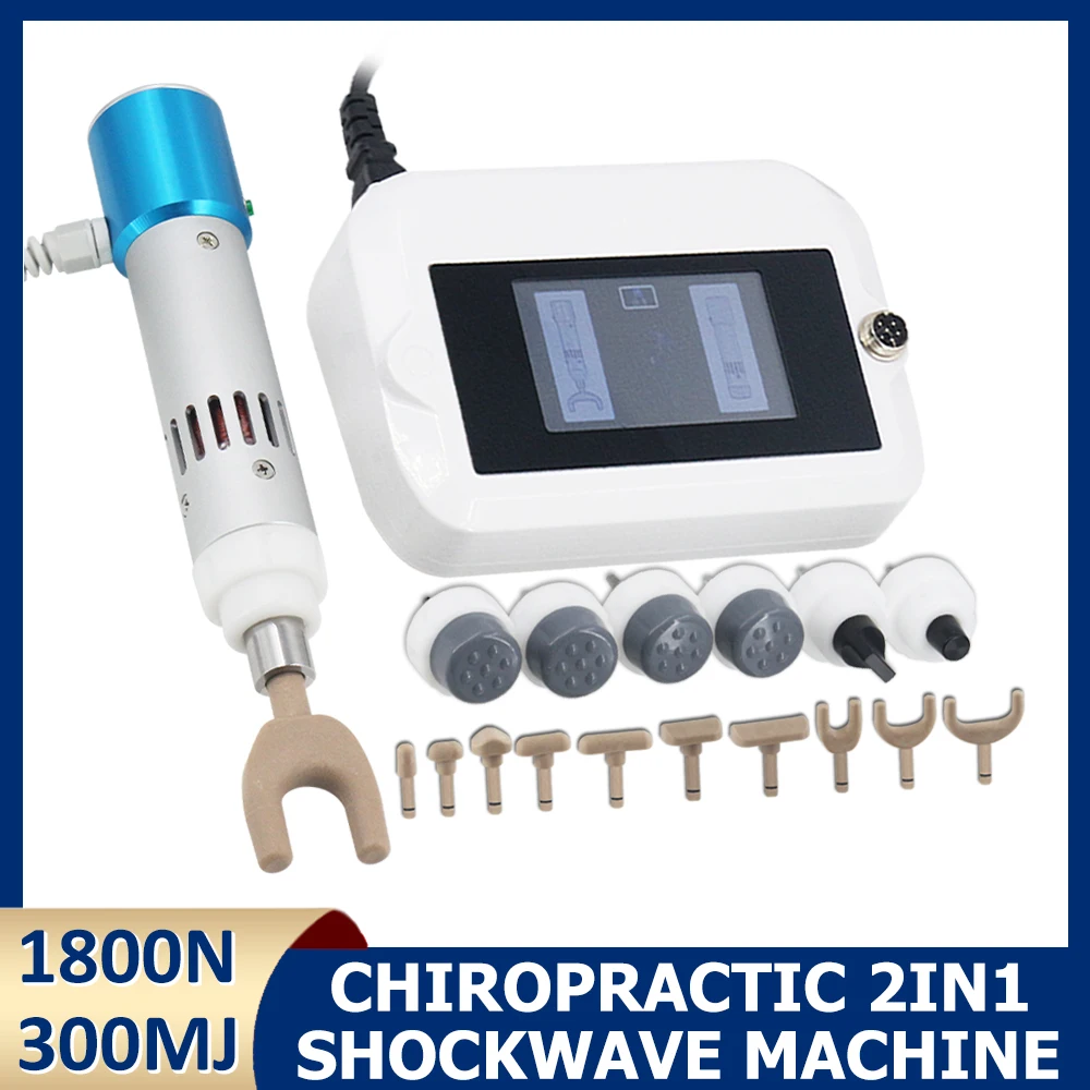 300MJ Shockwave Therapy Machine ED Treatment Frozen Shoulder Pain Relief 1800N Electric Chiropractic Correction Massager 17heads