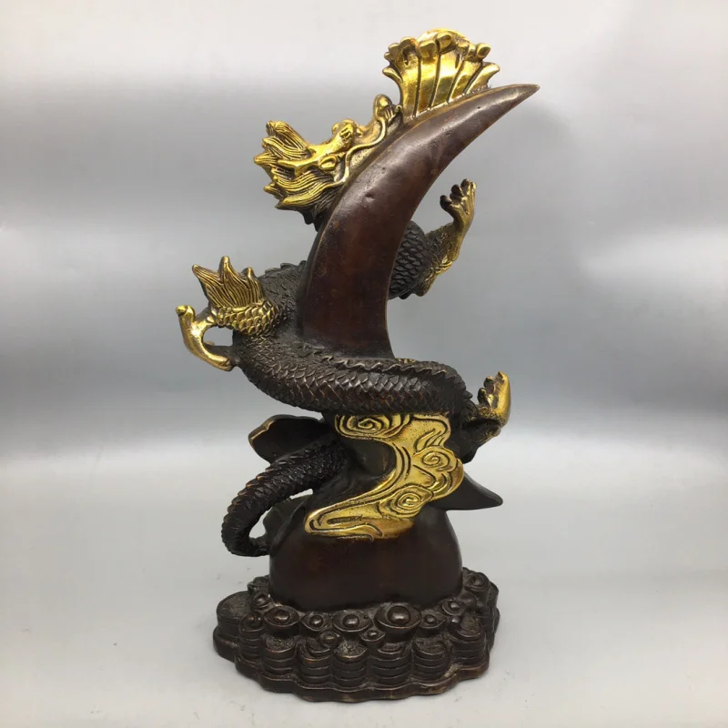 Antique Copper Dragon Column Ornaments Dragon Playing Beads Table Decoration Hallway Office Decorations Dragon Head Home Furnish