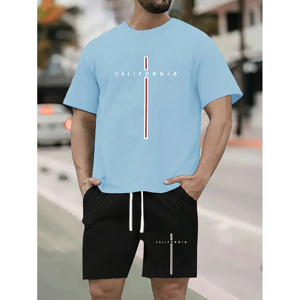 

Новинка 2026: Высококачественный летний мужской спортивный комплект с футболкой с круглым вырезом и коротким рукавом, повседневные шорты для активного отдыха, топ