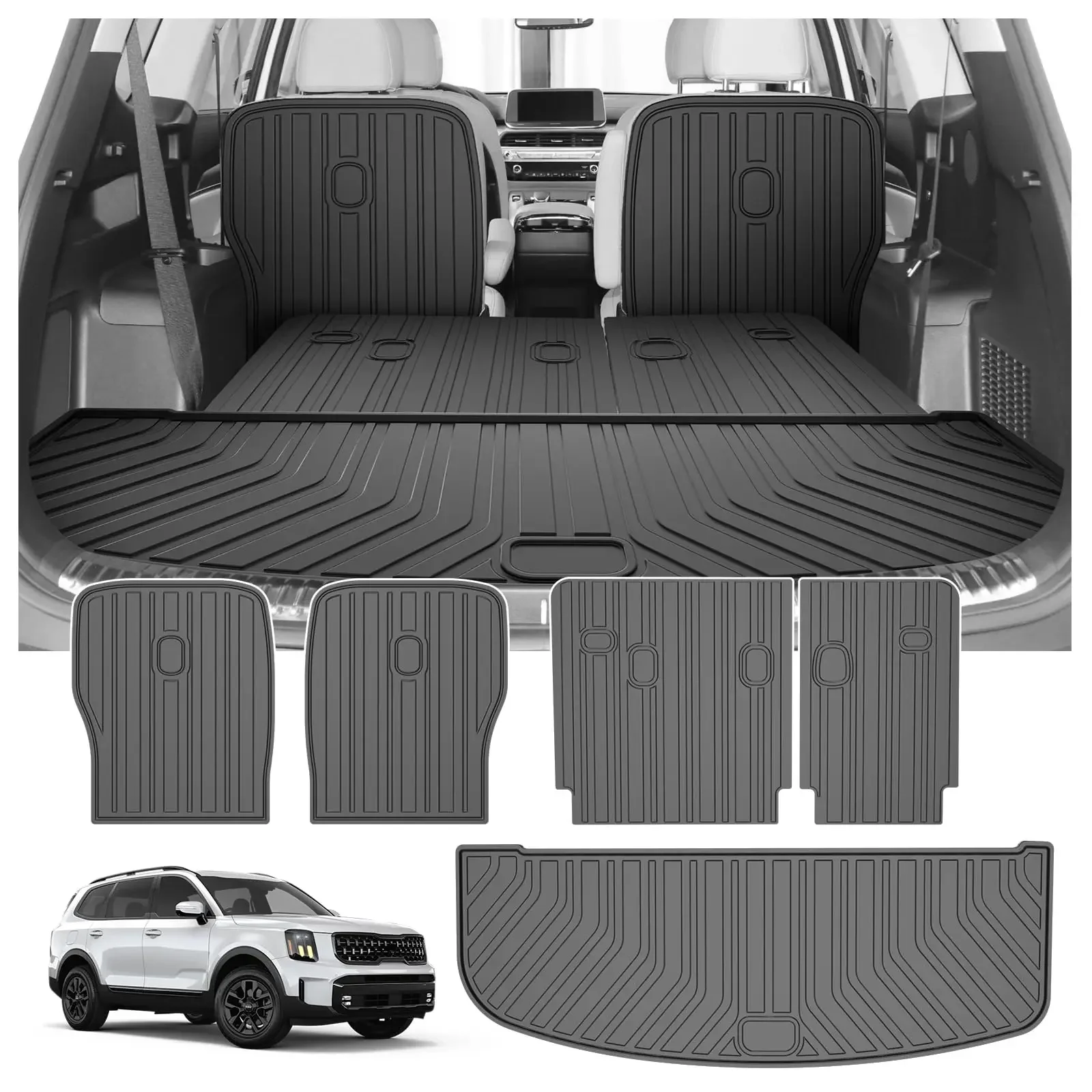 

Custom Fit All Weather Trunk Liner Mat For Kia Telluride 2020-2026 7 Seats TPE Black