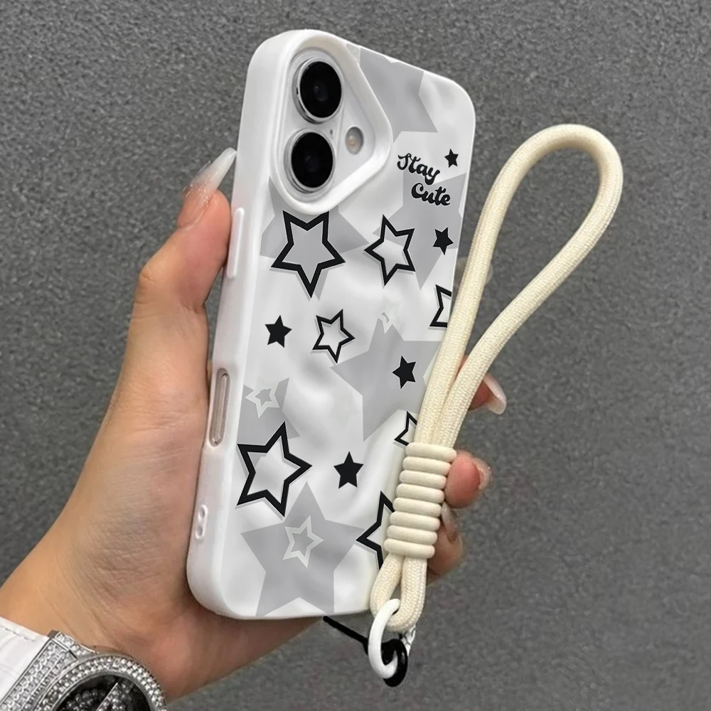 Kreative Stern-Y2K-Falt-Silikon-Handyhülle für iPhone 17 15 13 11 12 14 16 17 Pro Max 15 Plus 17 Air mit Lanyard INS Cover – Detail 6