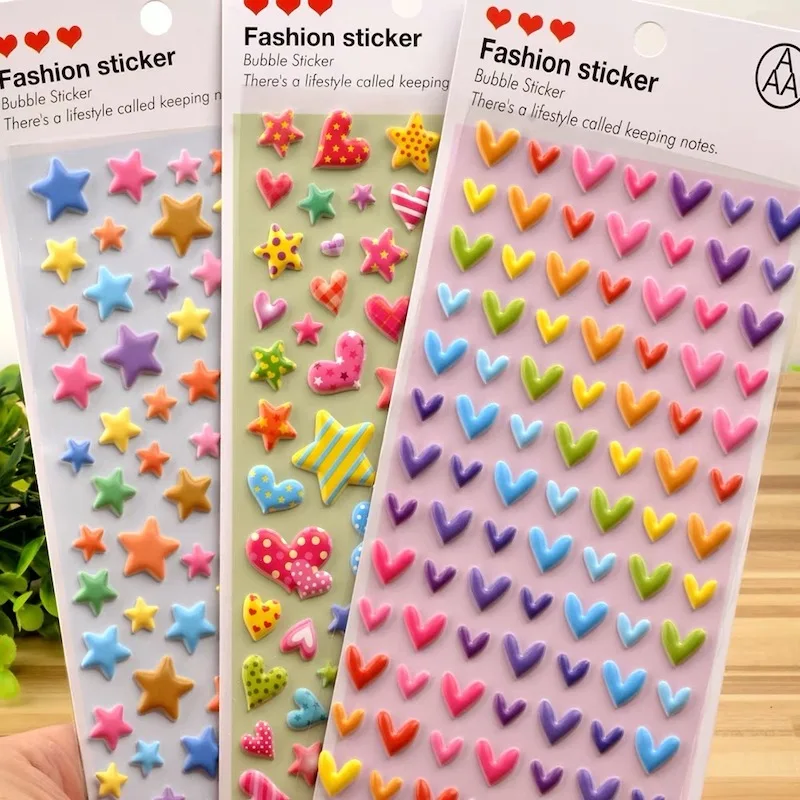 3D Cute Heart Star Stickers Kawaii Stationery Sticker On Notebook Phone Laptop Love Stickers Office School Supplies DIY