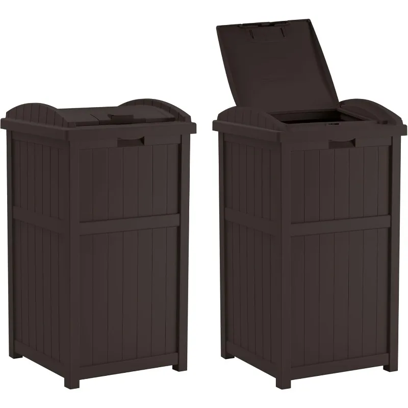 

Large 33 Gallon Brown Wicker Trash Can, Locking Lid for Animal Proof & Weather Resistance, Outdoor Patio Deck Backyard Bin