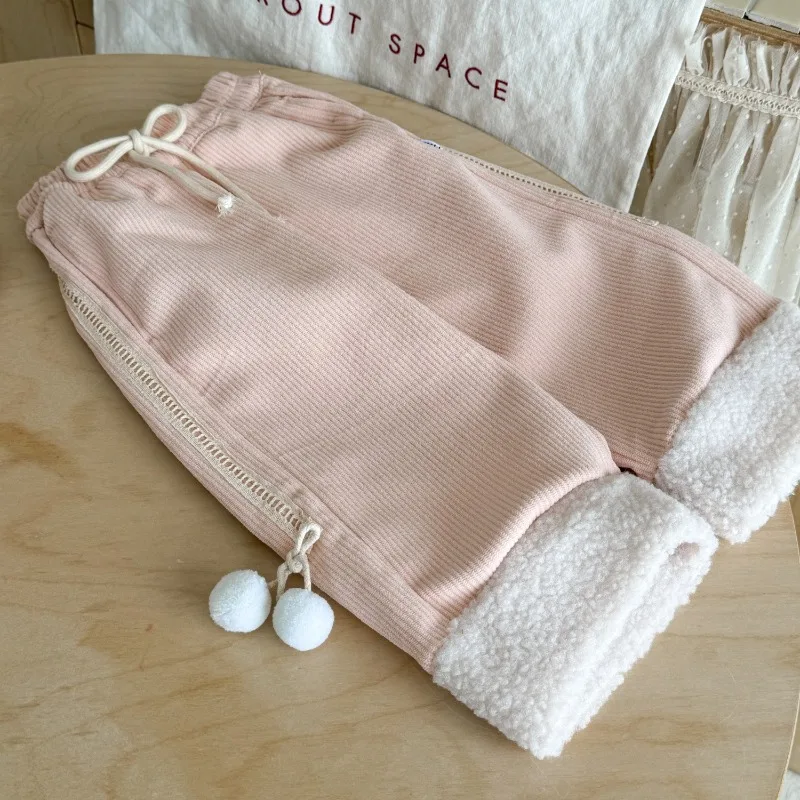 

Girls' Velvet Casual Pants Autumn and Winter Lamb Velvet Splicing Baby Girls' Velvet Corduroy Pants