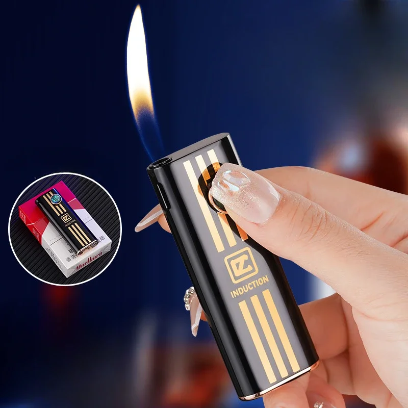 New Mini Metal Butane Gas Inflatable Open Flame Lighter Portable Creative Battery Silent Ignition Windproof Lighter Smoking Tool