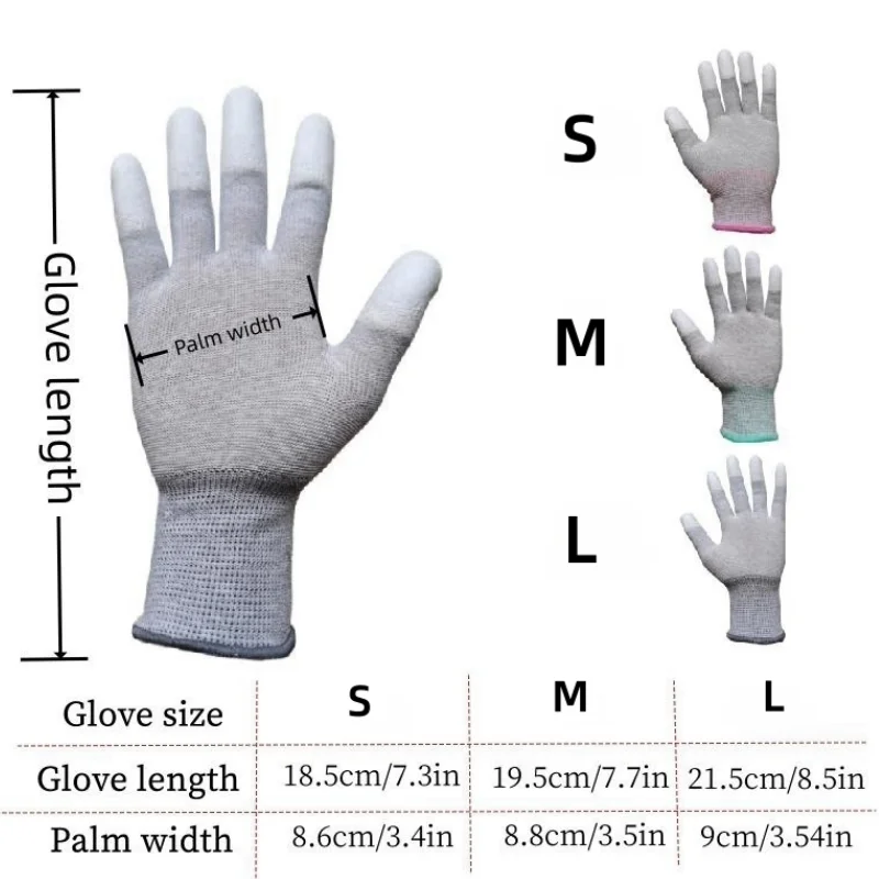 10 Pairs,ESD Safety Work Gloves with Coated Fingertips for Electronics Maintenance, High Quality,