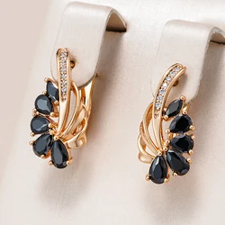 Kinel Fashion 585 Rose Gold Color Black With White Natural Zircon Drop Earrings for Women Luxury Vintage Fine Daily Jewelry