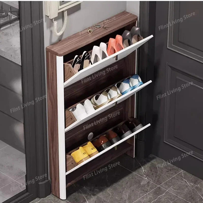 Ultra Thin Shoe Cabinet 13cm Extremely Narrow Solid Wood Household Door Rotating Entrance Cabinet Zapatera Furniture