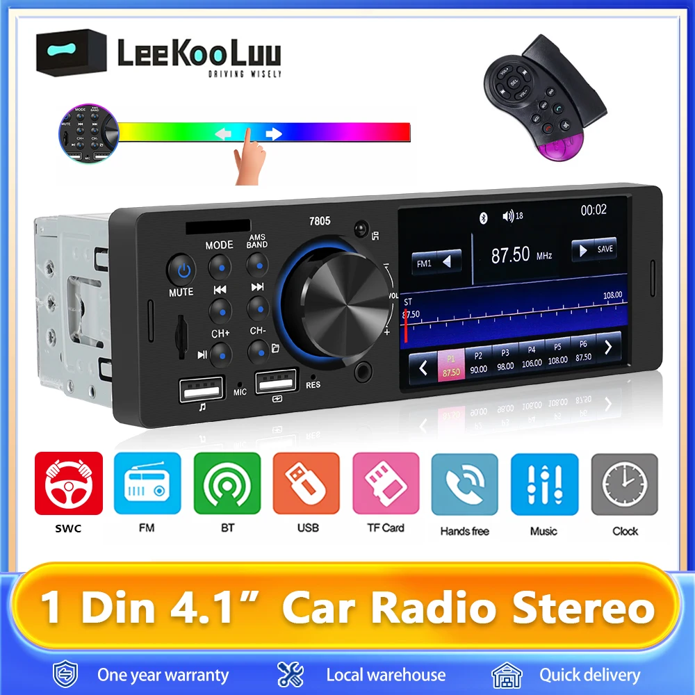 Leekooluu 1Din Car Autoradio Bluetooth Stereo Mp5 Player IPS Touch Screen With Remote Control USB/TF Fast Charging Audio Radio