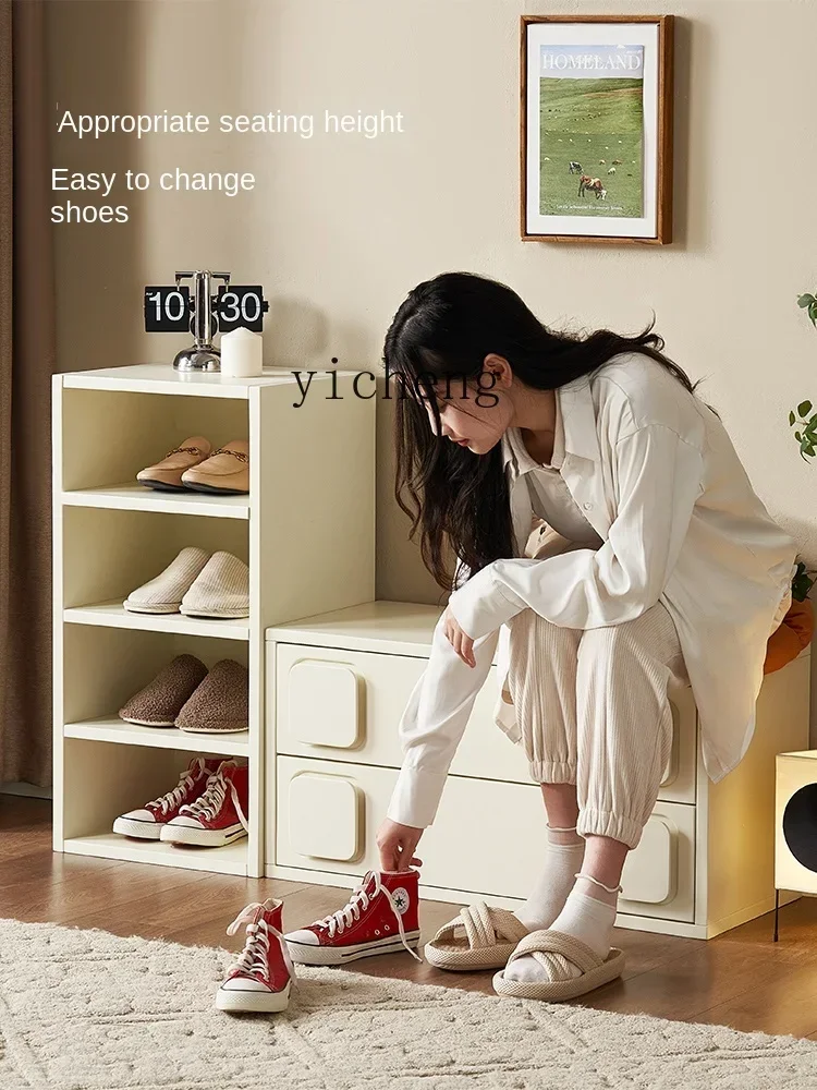 Solid Wood TV Cabinet Cream Style Module Assembled Cabinet Small Apartment Living Room Floor Standing Storage Cabinet