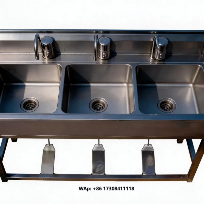 ISO Certified 304 Stainless Steel Multifunctional Three Station Hand Washing Sink 380V 220V Slaughterhouse Sanitary Equipment