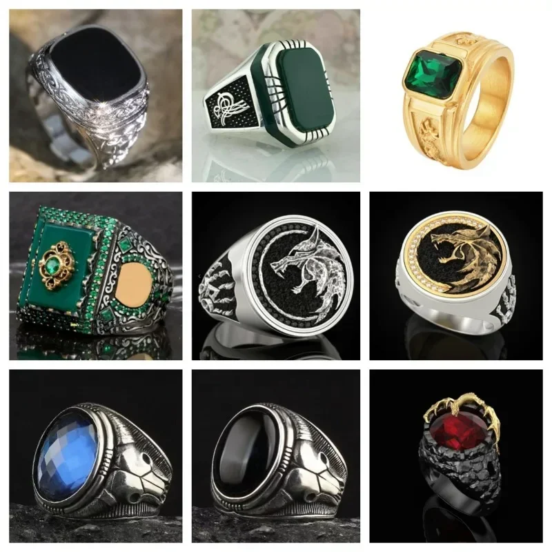 Personalized Men's Ring Alloy Material 7-13 Classic Zircon Inlaid Classic Retro Style Party Luxury