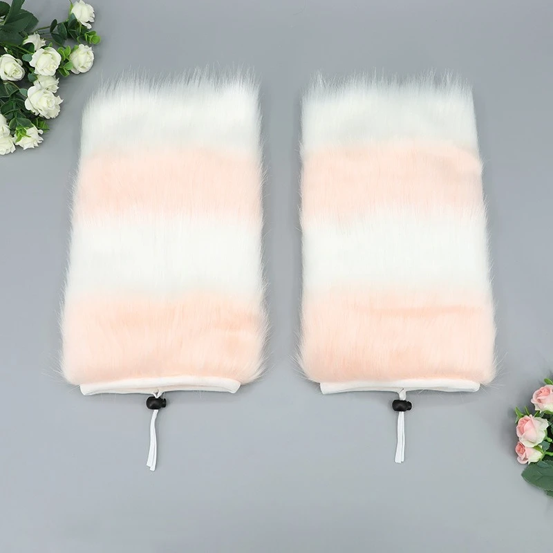 Gyaru Faux Fur Leg Warmer Winter Goth Striped Leg Warmers Y2k Knee High Socks Boot Cuff Slouch Socks JK Girl Boot Cover Hosiery view 5