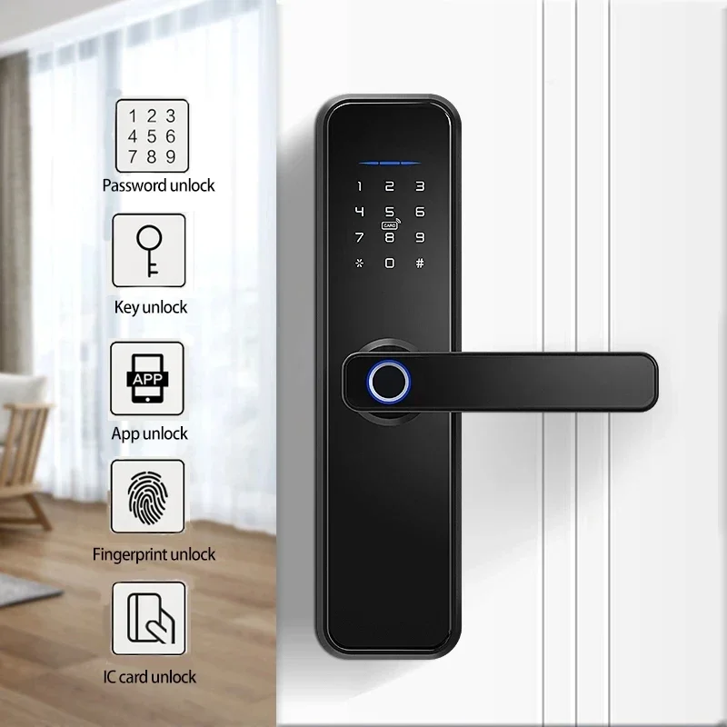 Aluminum Alloy Mobile Control Keyless Biometric Electronic TUYA APP WIFI Digital Fingerprint RFID Card Password Smart Door Lock