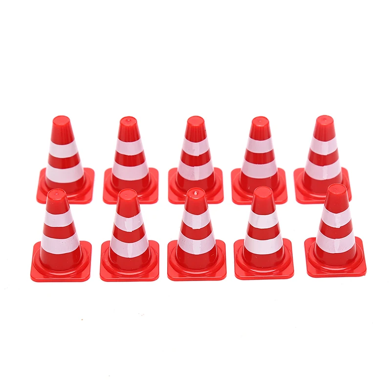 10Pcs Red Mini Traffic Cones Road Street Signs Toys Traffic Barricade Toys Construction Traffic Sign Toys Home Decoration