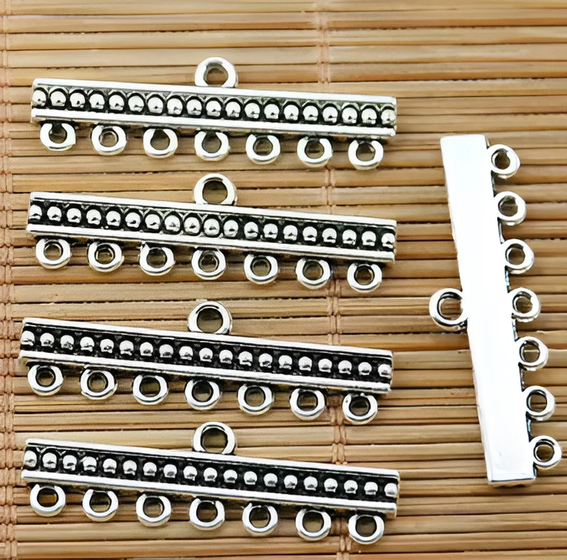 

20pcs 33*10mm Alloy matel tibetan silver studded 1-7holes connector HWEF1769