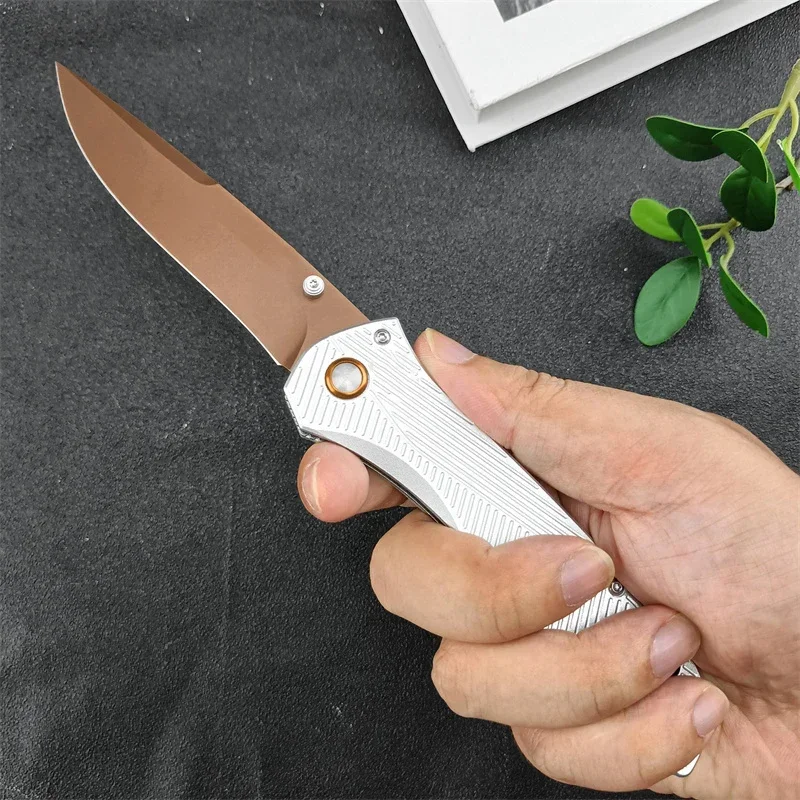 BM 710FE-24 McHenry & Williams Outdoor Folding Knife Flat Earth PVD Recurve Drop Point Blade Aluminium EDC Tactical Pocket Knife