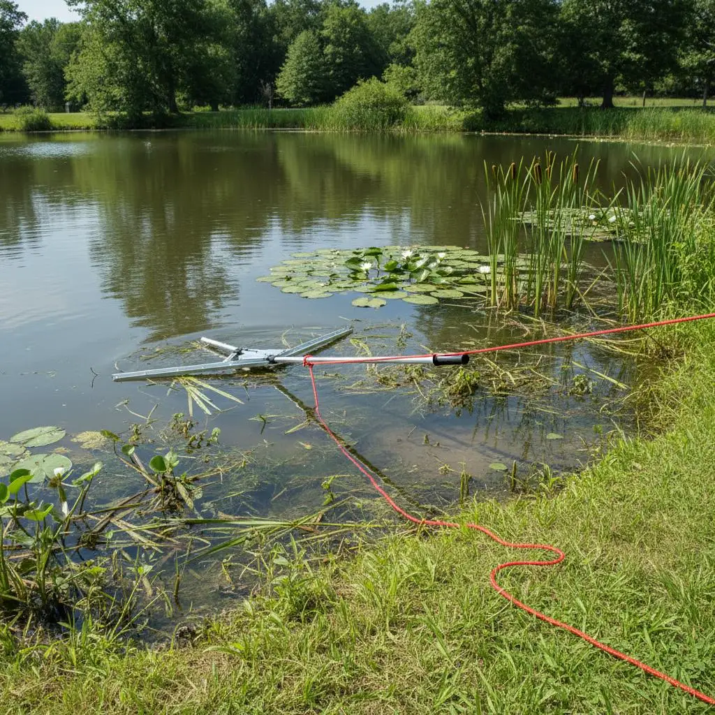 

Aquatic Weed Mower 48" For Pond Maintenance, Lake Shore Cleaning, Waterway Clearing, Carbon Steel Blade, 30ft Poly Rope, Doub